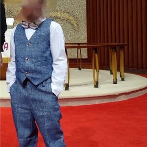 Kids Blue Suit Vest and Pants Set